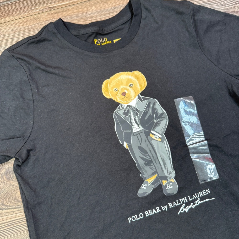 Polo Ralph Lauren Womens Size Small T-Shirt Black Tuxedo Polo Bear Graphic - Picture 2 of 6